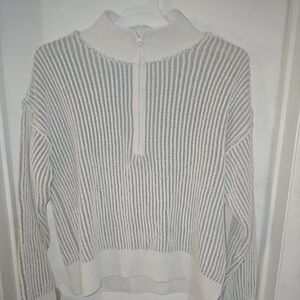 Ultra Flirt Cream & Light Gray Ribbed Half-Zip Pullover